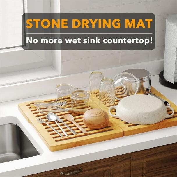 Bamboo Foldable Stone Drying Mat For Kitchen Counter