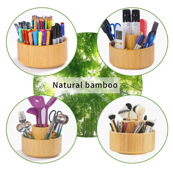 Bamboo Office Desktop Pencil Holder Organizer