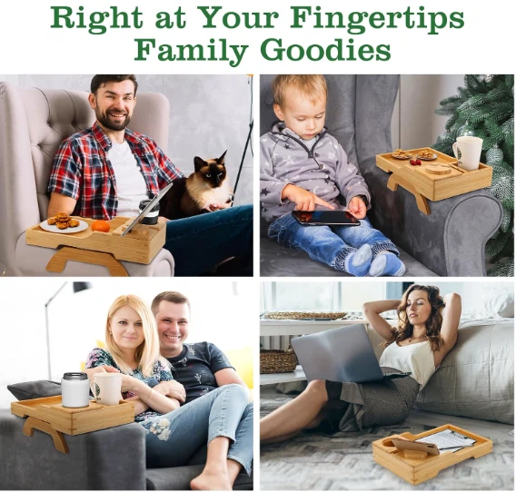 Multi-Function Sofa Armrest Tray With 360°Rotating Phone&Pad Bracket