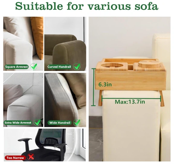 Multi-Function Sofa Armrest Tray With 360°Rotating Phone&Pad Bracket